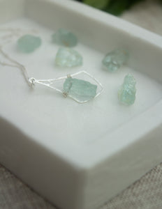 Aquamarine crystal hammered bell pendant