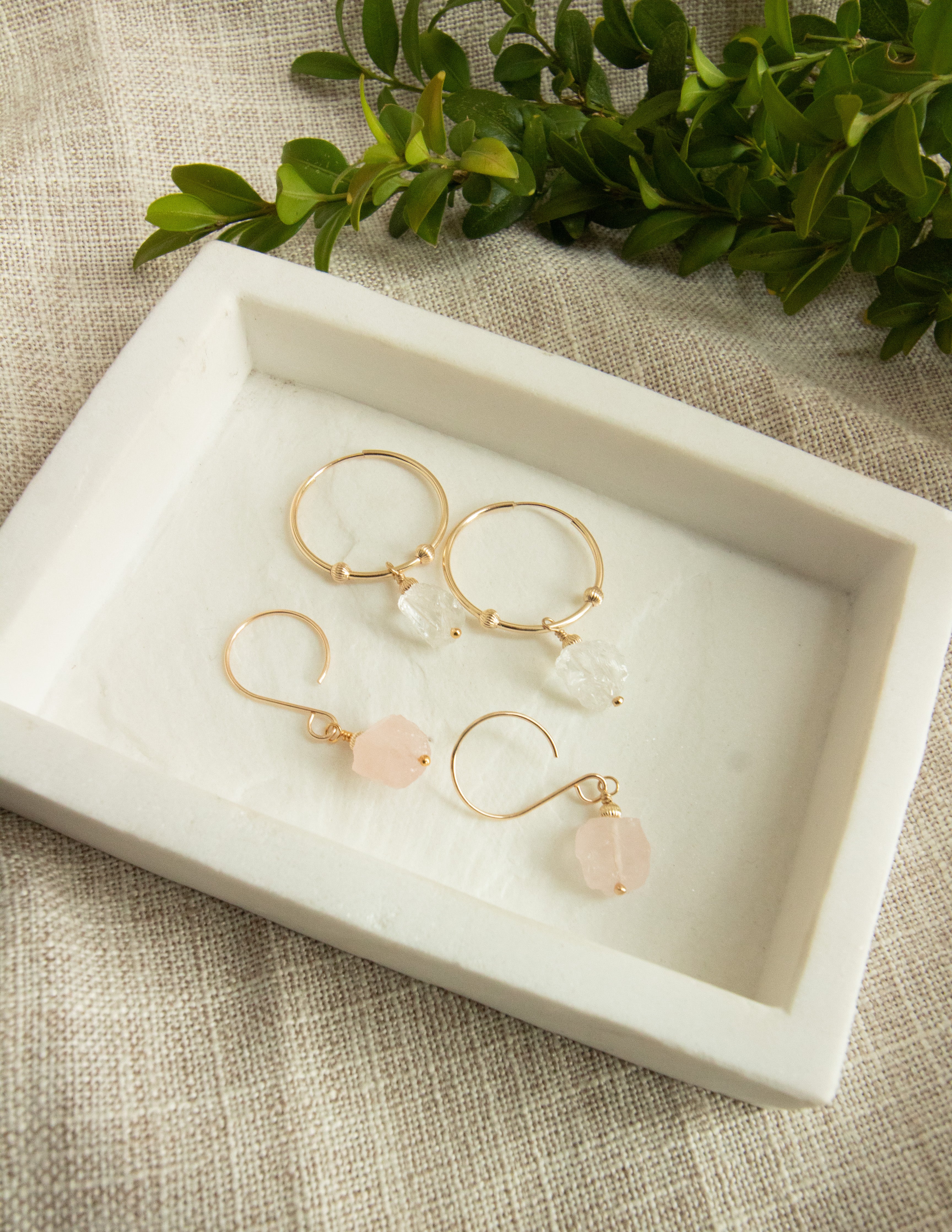 Clear Quartz crystal gold filled hoops