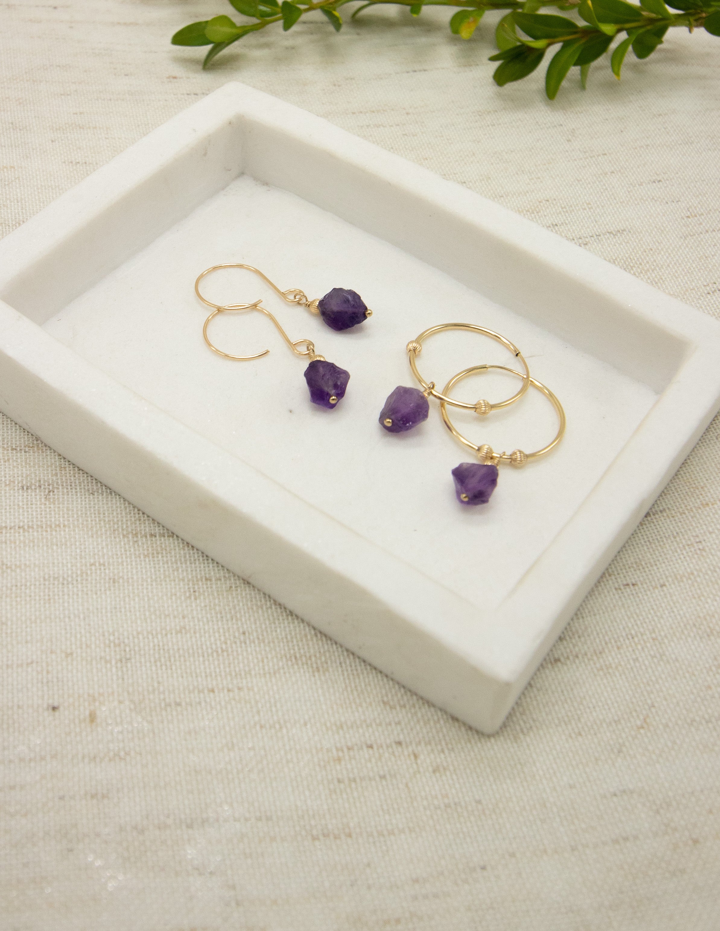 Amethyst crystal 14k gold filled earrings