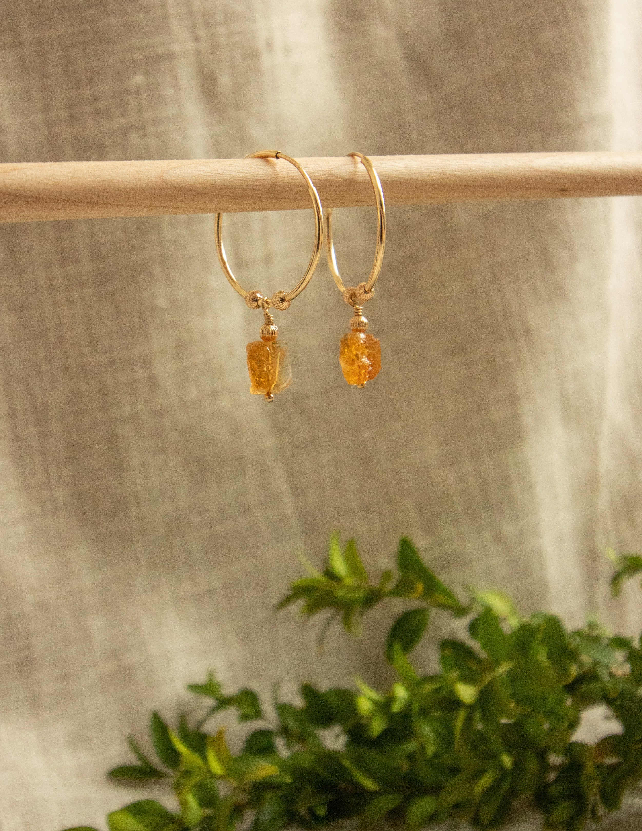 Citrine crystal gold filled hoops