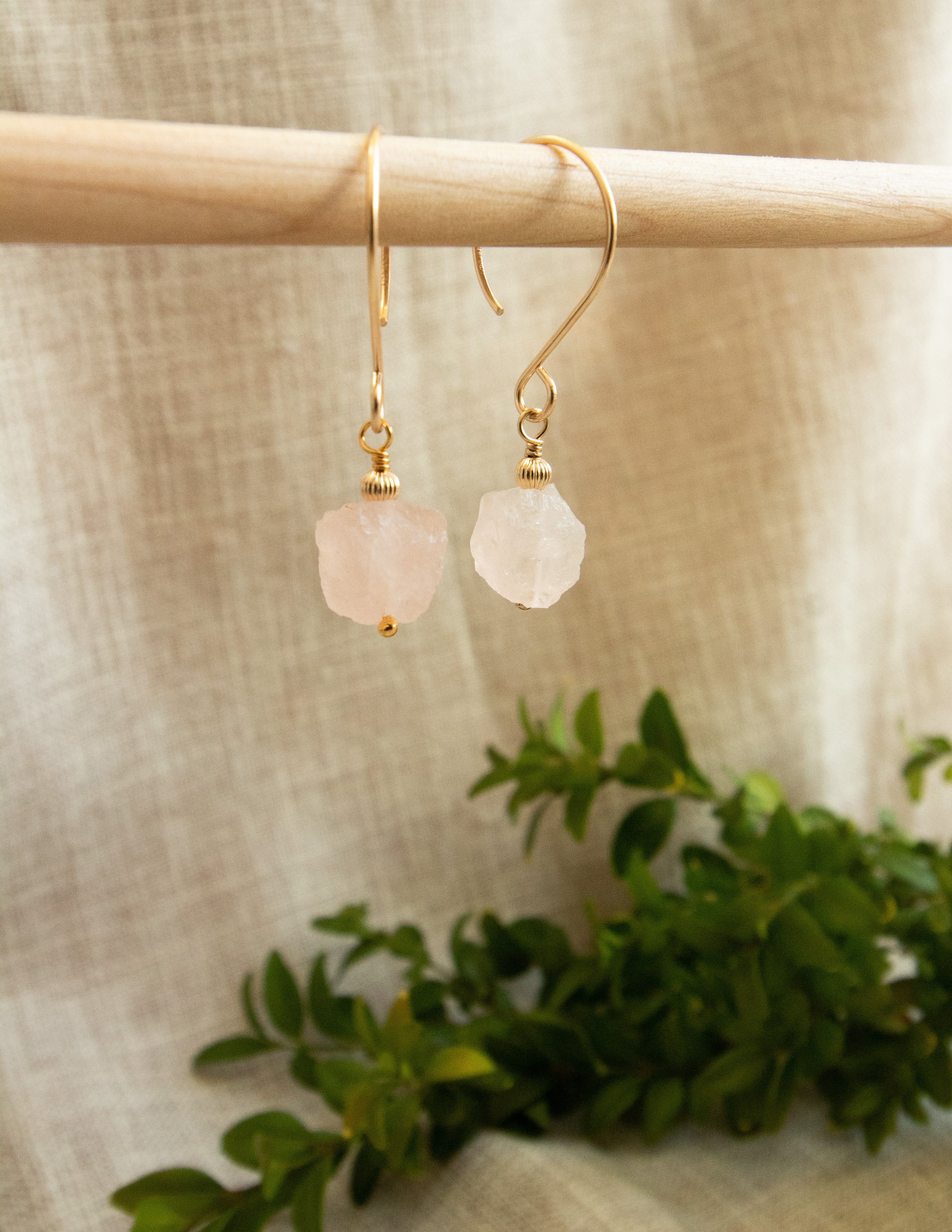 Rose Quartz crystal gold filled earrings