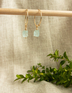 Aquamarine crystal Gold filled hoops