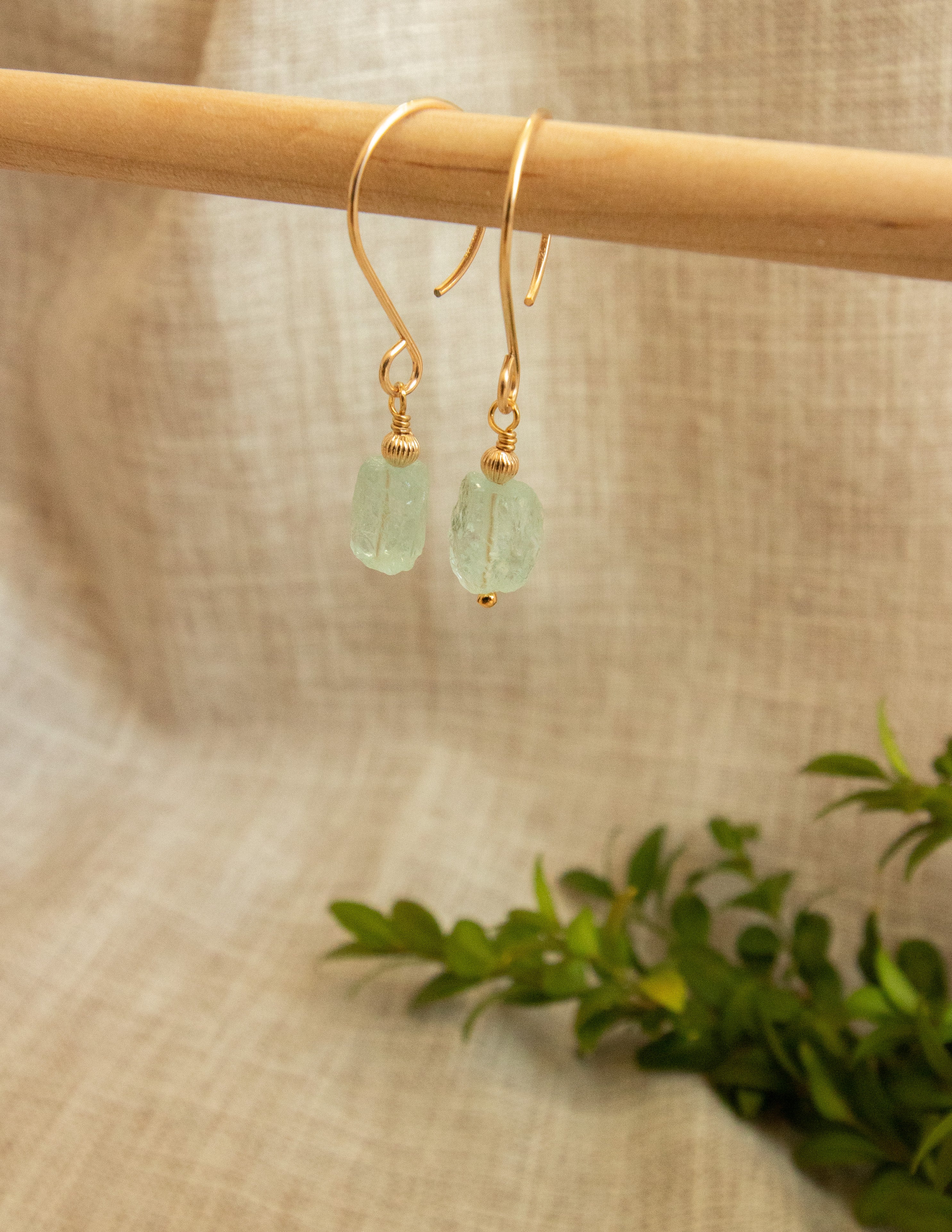 Aquamarine crystal gold filled earrings